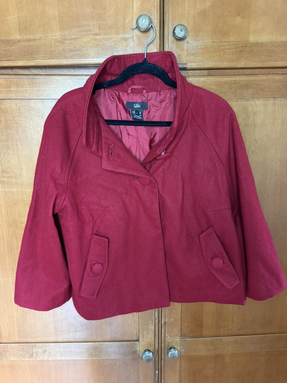 Luii Vintage wool blend red Retro Cropped Swing Capestyle coat Blazer Jacket L
